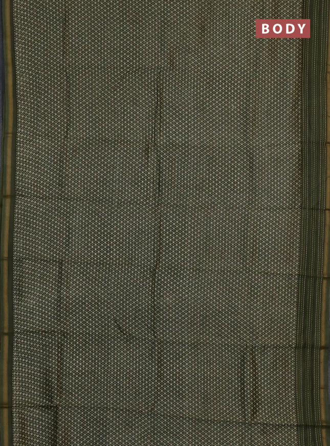 Chanderi silk cotton saree sap green with allover geometric prints and kantha stich work border