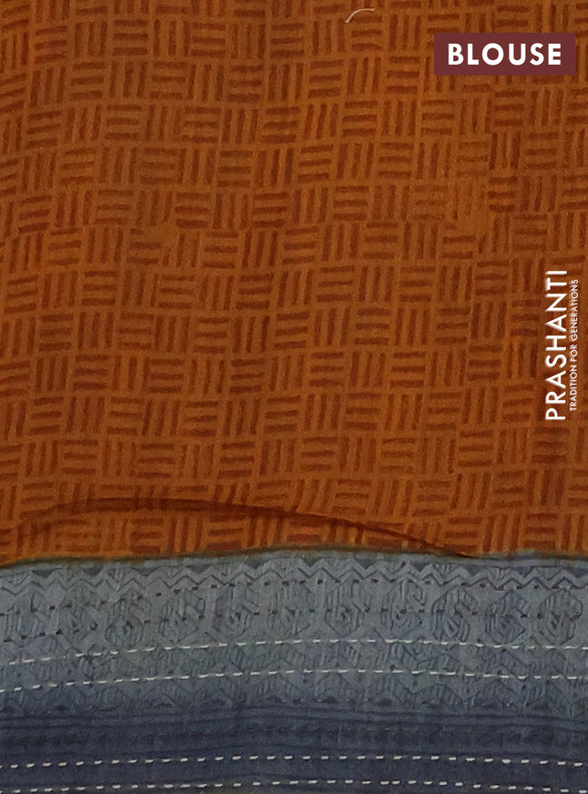 Chanderi silk cotton saree coffee brown and grey with allover prints and kantha stich work border