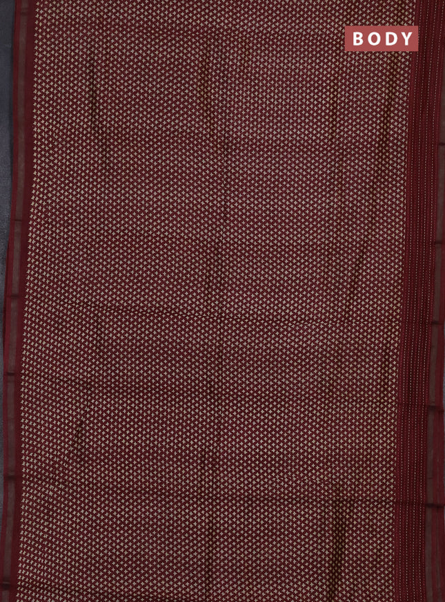 Chanderi silk cotton saree deep maroon with allover prints and kantha stich work border