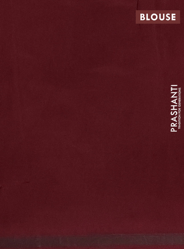Chanderi silk cotton saree deep maroon with allover prints and kantha stich work border
