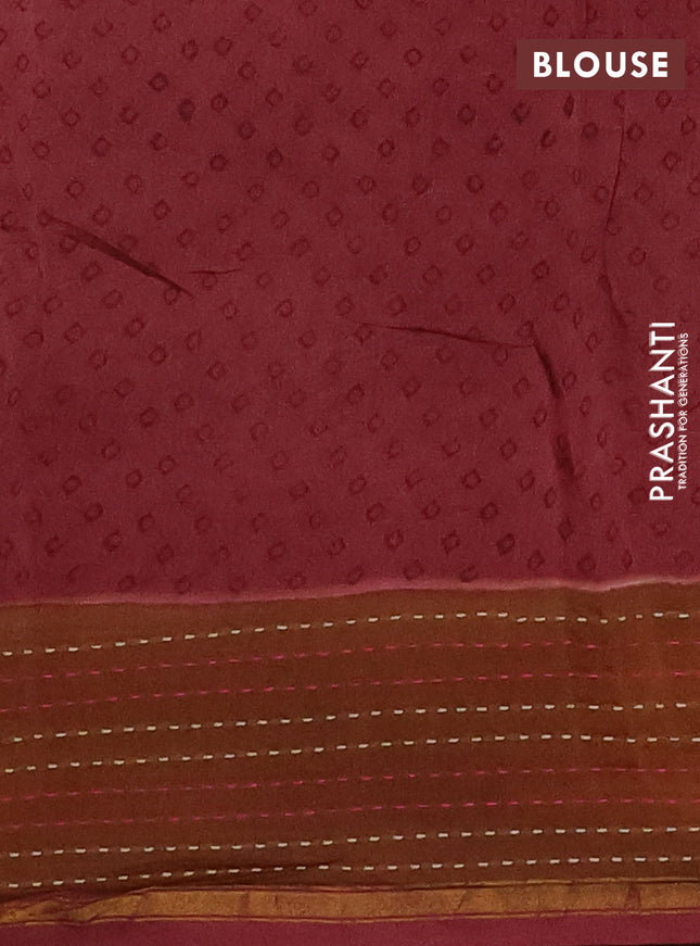 Chanderi silk cotton saree dark mustard with allover geometric prints and kantha stich work border