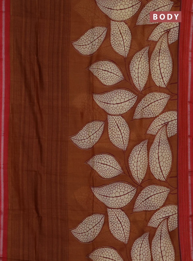 Chanderi silk cotton saree dark mustard and pink with allover prints and kantha stich work border