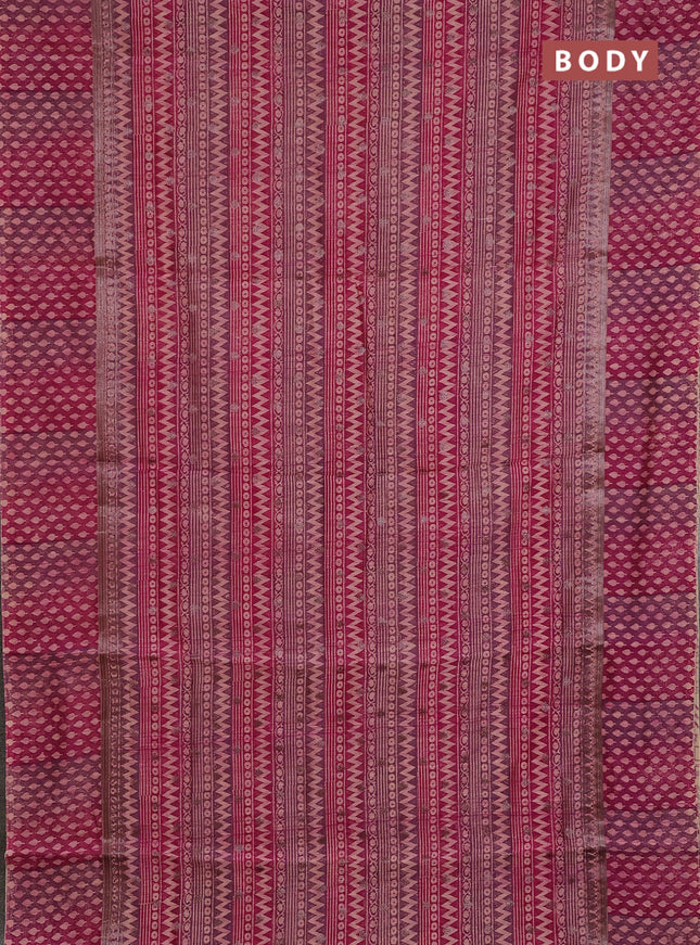 Chanderi silk cotton saree dark pink with allover prints & woven buttas and banarasi style border