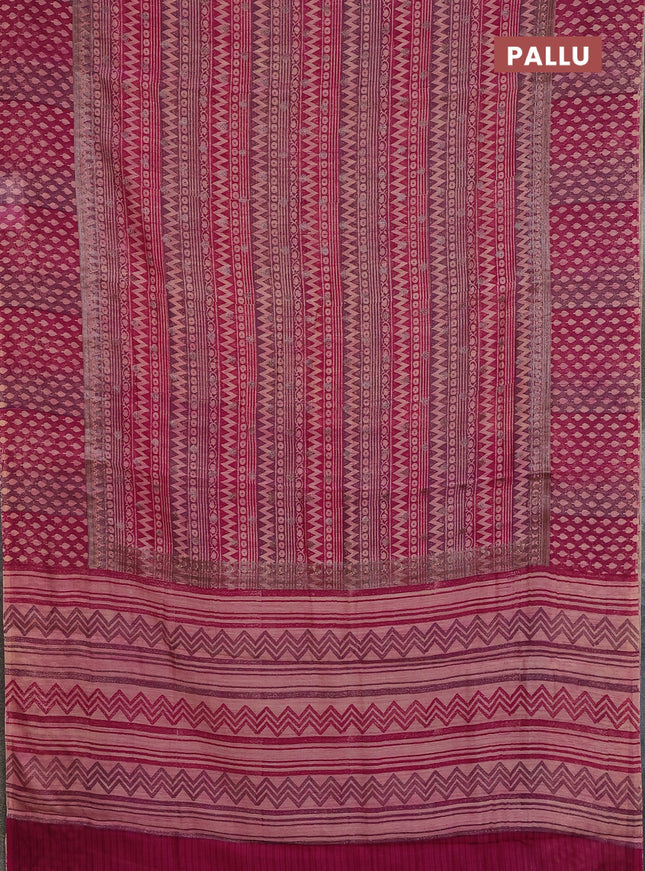 Chanderi silk cotton saree dark pink with allover prints & woven buttas and banarasi style border