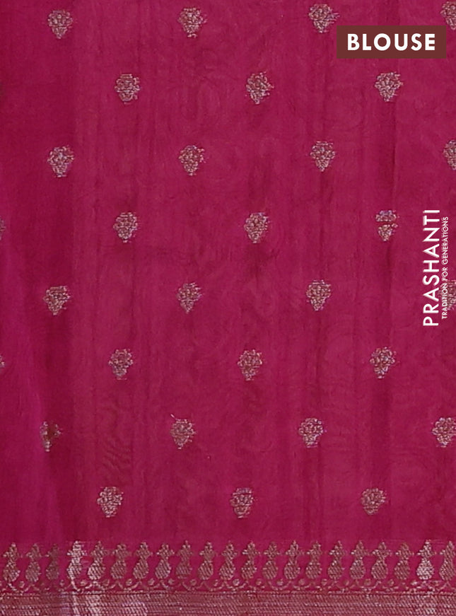 Chanderi silk cotton saree dark pink with allover prints & woven buttas and banarasi style border