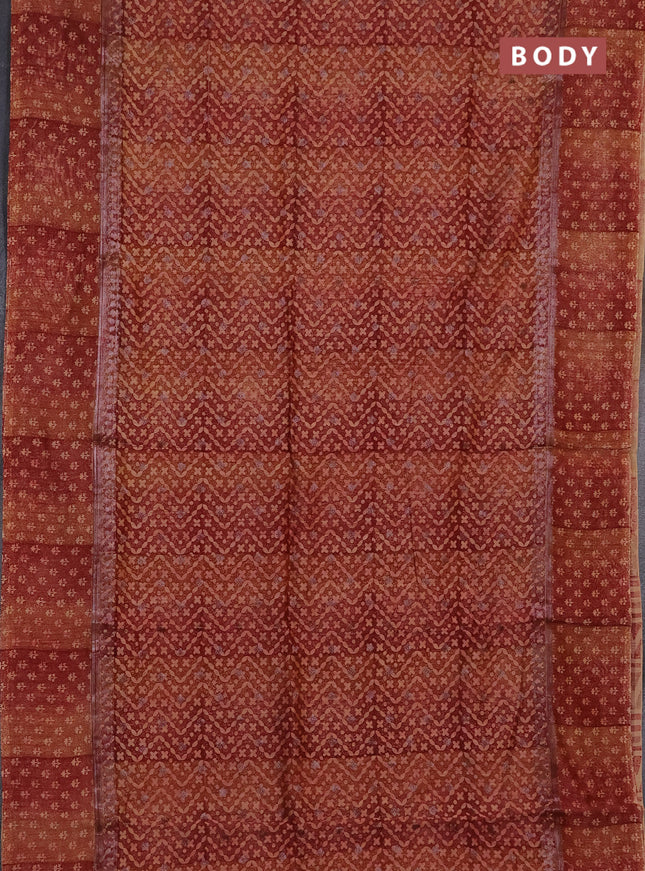 Chanderi silk cotton saree maroon with allover prints & woven buttas and banarasi style border
