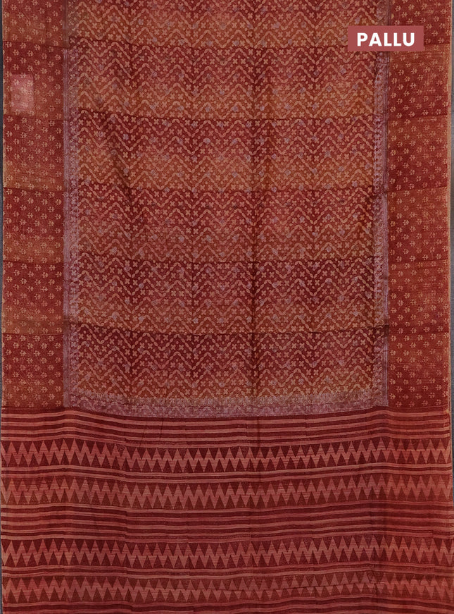 Chanderi silk cotton saree maroon with allover prints & woven buttas and banarasi style border
