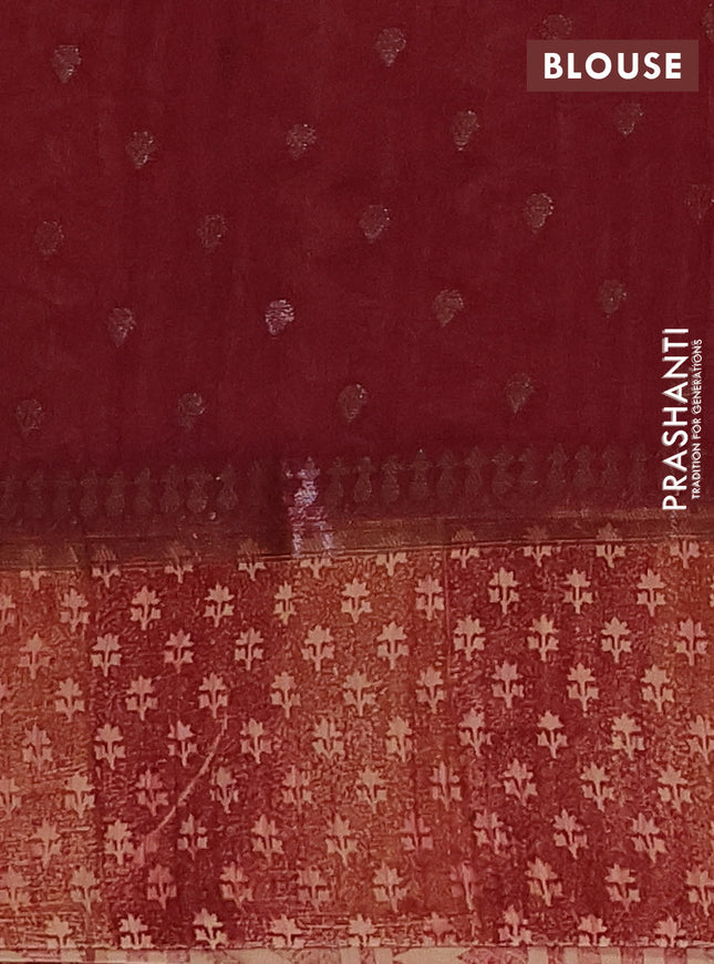 Chanderi silk cotton saree maroon with allover prints & woven buttas and banarasi style border