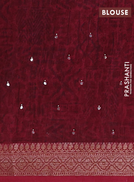 Chanderi silk cotton saree maroon with allover prints & mirror work and banarasi style border
