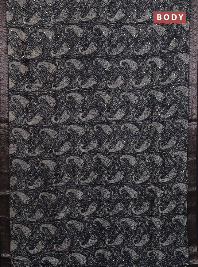 Chanderi silk cotton saree black with allover prints & mirror work and banarasi style border