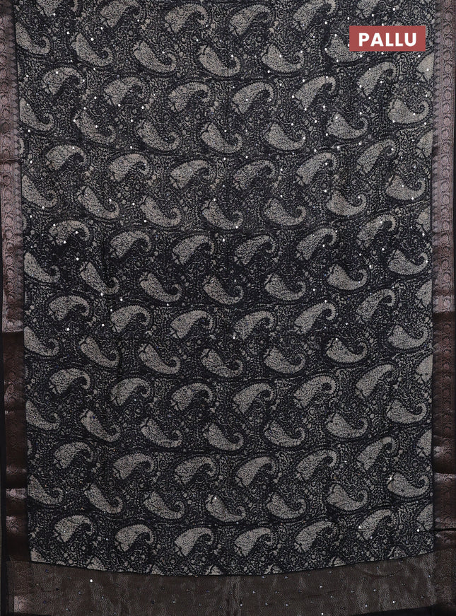 Chanderi silk cotton saree black with allover prints & mirror work and banarasi style border