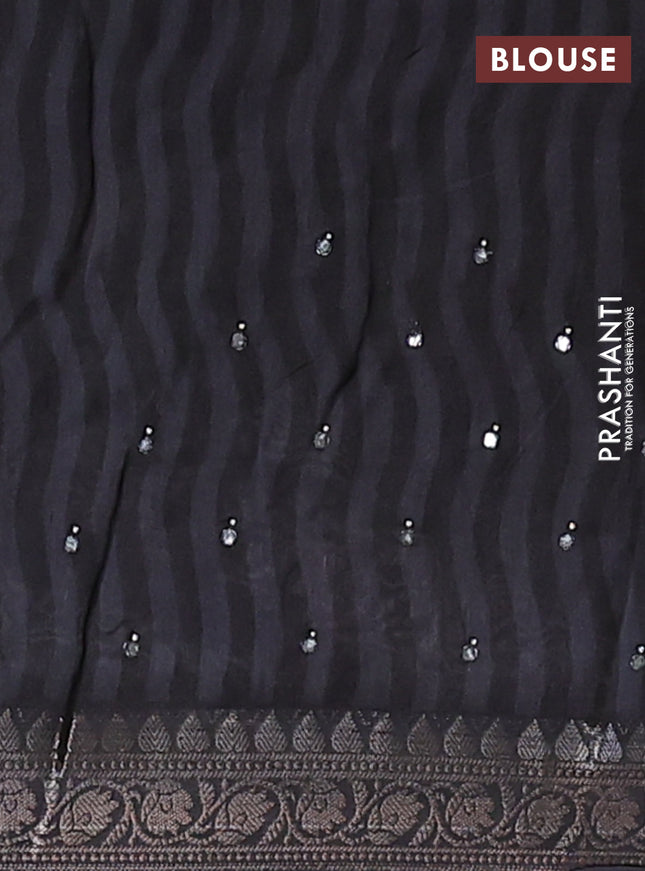 Chanderi silk cotton saree black with allover prints & mirror work and banarasi style border