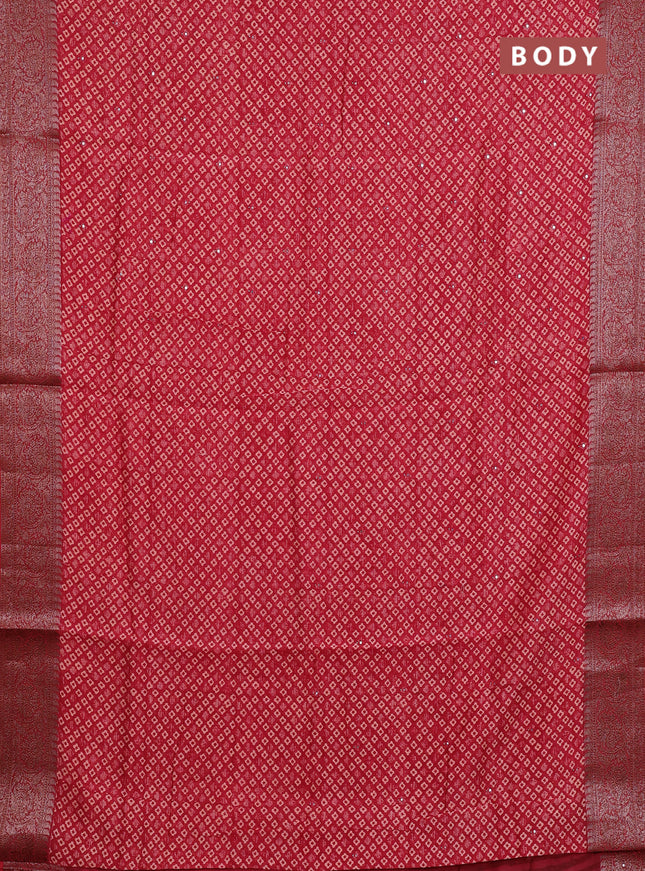 Chanderi silk cotton saree maroon with allover prints & mirror work and banarasi style border