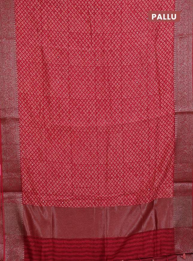 Chanderi silk cotton saree maroon with allover prints & mirror work and banarasi style border