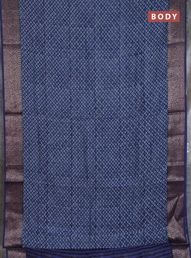 Chanderi silk cotton saree peacock blue with allover prints & mirror work and banarasi style border