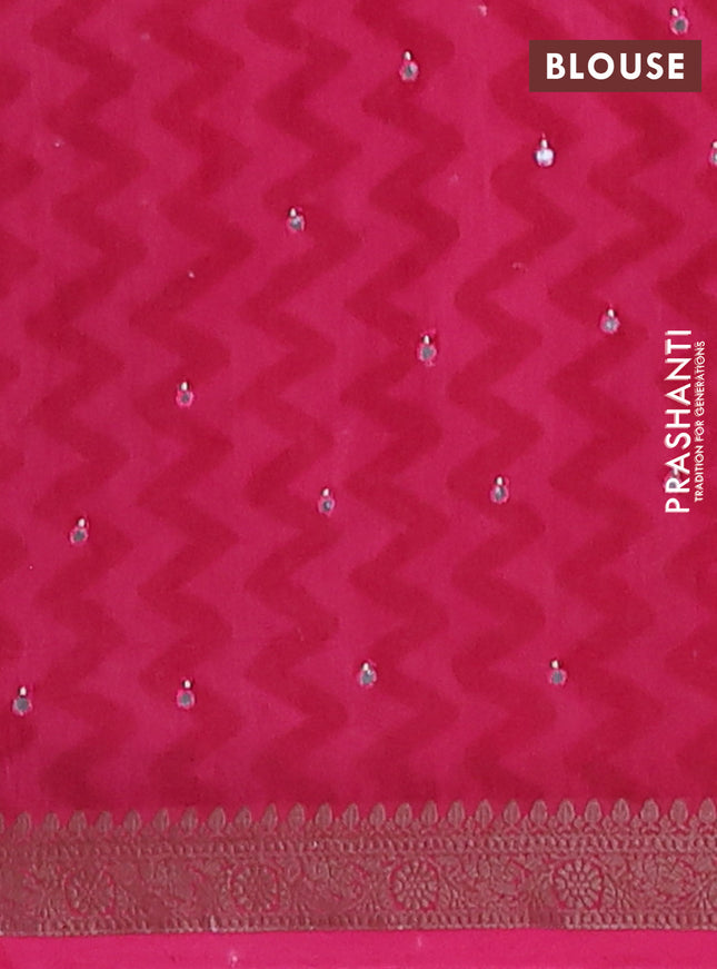 Chanderi silk cotton saree pink with allover prints & mirror work and banarasi style border