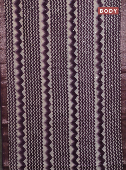 Chanderi silk cotton saree wine shade and beige with allover zigzag prints & mirror work and banarasi style border