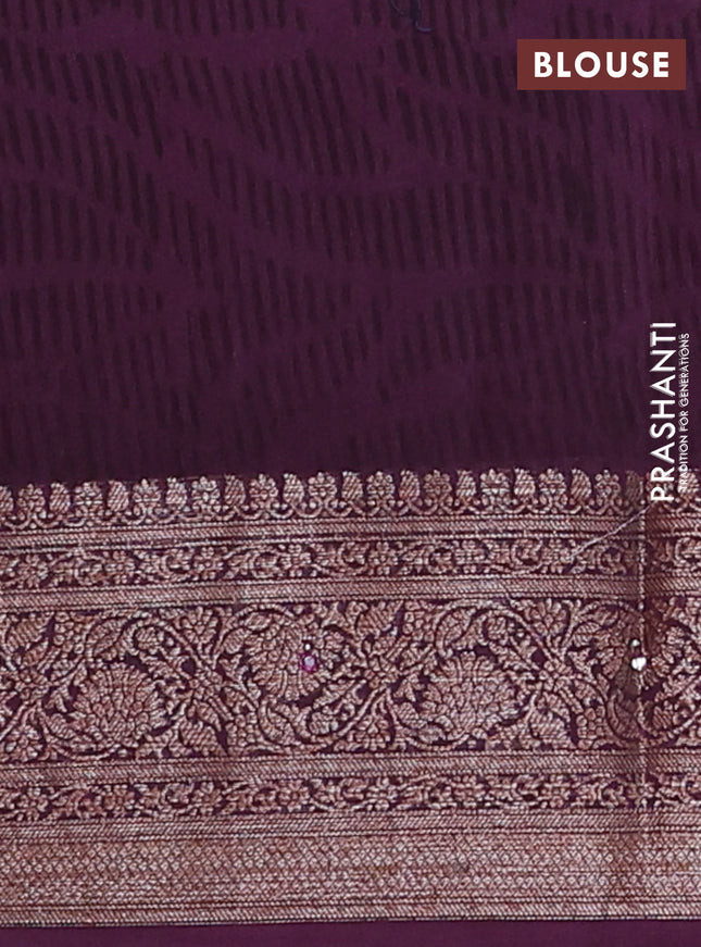 Chanderi silk cotton saree wine shade with allover prints & mirror work and banarasi style border