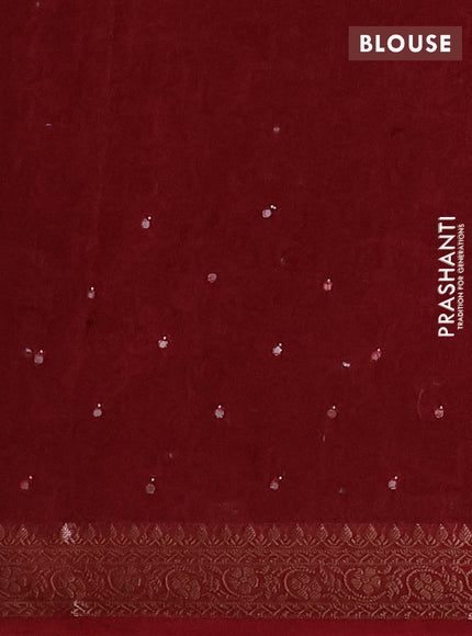 Chanderi silk cotton saree deepn maroon with allover prints & mirror work and banarasi style border