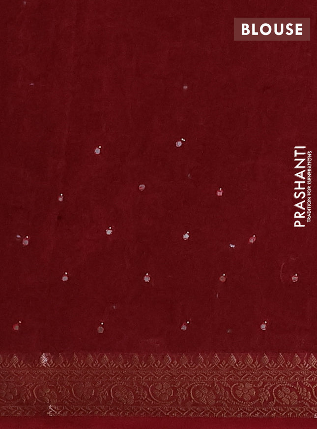 Chanderi silk cotton saree deepn maroon with allover prints & mirror work and banarasi style border