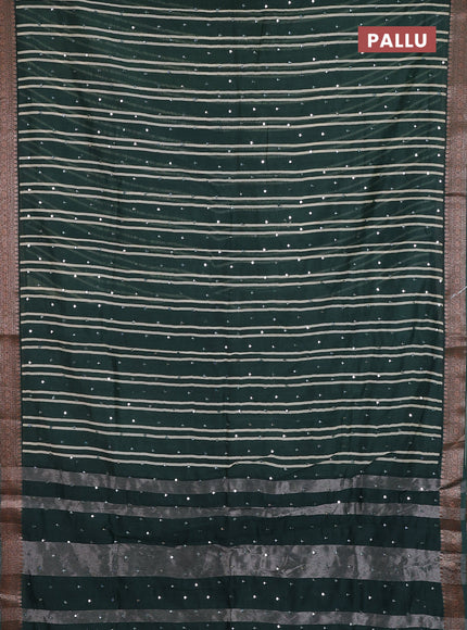 Chanderi silk cotton saree green with allover stripes & mirror work and banarasi style border