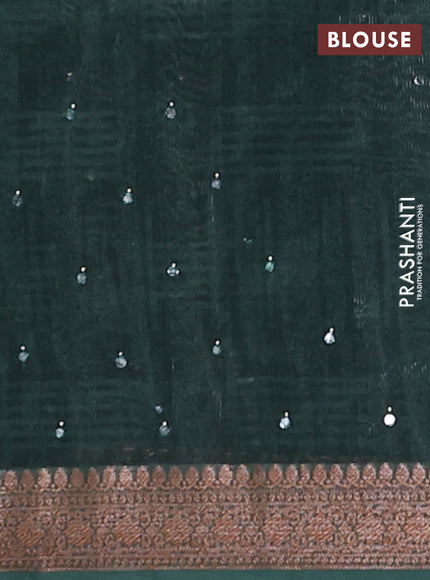 Chanderi silk cotton saree green with allover stripes & mirror work and banarasi style border