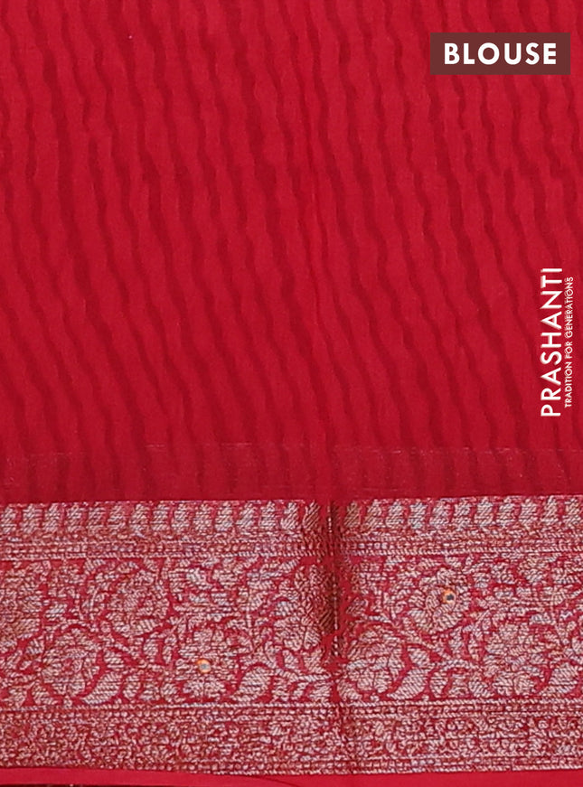 Chanderi silk cotton saree orange and maroon with allover prints & mirror work and banarasi style border