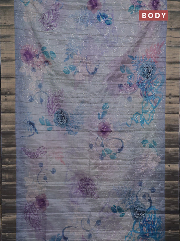 Semi matka saree bluish grey with allover floral prints & sequence work and zari woven border