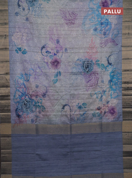 Semi matka saree bluish grey with allover floral prints & sequence work and zari woven border