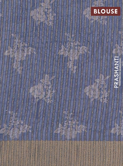 Semi matka saree bluish grey with allover floral prints & sequence work and zari woven border