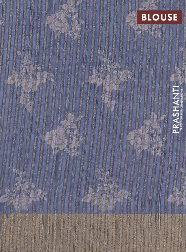 Semi matka saree bluish grey with allover floral prints & sequence work and zari woven border