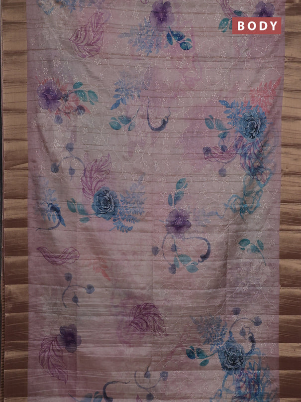 Semi matka saree pastel pink with allover floral prints & sequence work and zari woven border