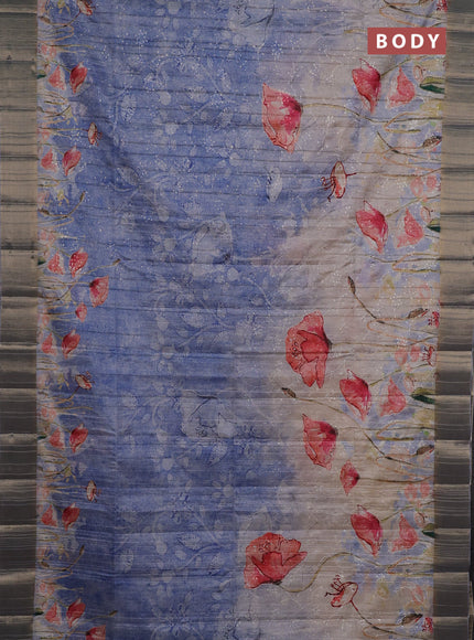 Semi matka saree pasel blue with allover floral prints & sequence work and zari woven border