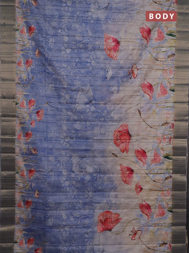 Semi matka saree pasel blue with allover floral prints & sequence work and zari woven border