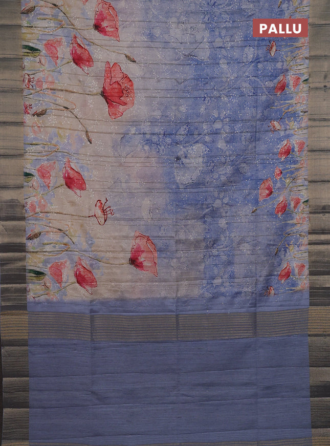 Semi matka saree pasel blue with allover floral prints & sequence work and zari woven border