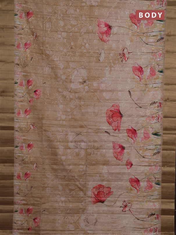 Semi matka saree sandal with allover floral prints & sequence work and zari woven border