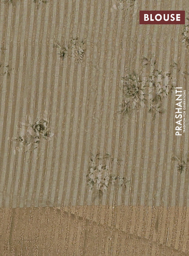 Semi matka saree pista green with allover floral prints & sequence work and zari woven border