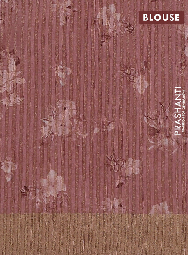 Semi matka saree pastel pink with allover floral prints & sequence work and zari woven border
