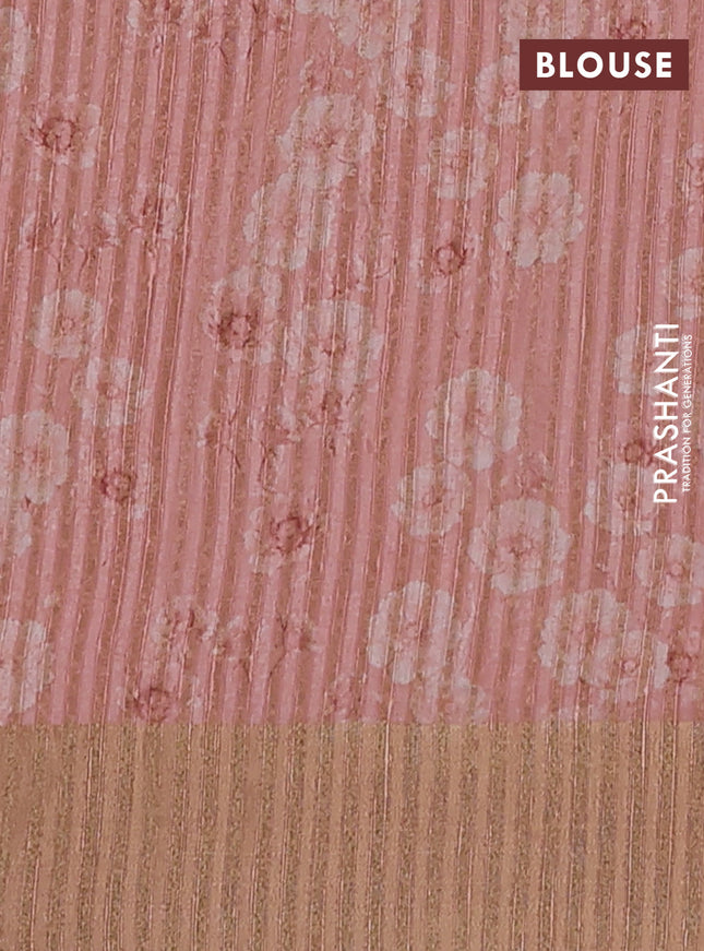 Semi matka saree peach shade with allover floral prints & sequence work and zari woven border