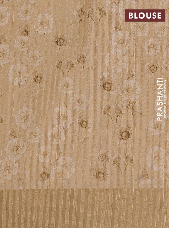 Semi matka saree beige and sandal with allover floral prints & sequence work and zari woven border