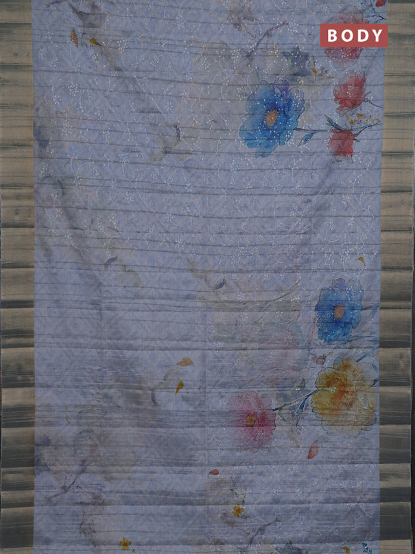 Semi matka saree pastel blue with allover floral prints & sequence work and zari woven border