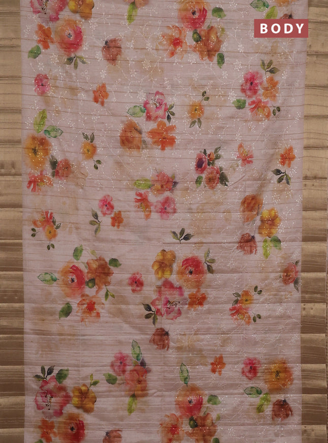 Semi matka saree sandal with allover floral prints & sequence work and zari woven border