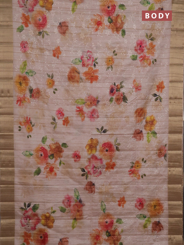 Semi matka saree sandal with allover floral prints & sequence work and zari woven border