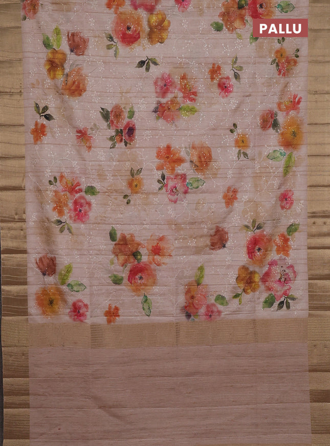 Semi matka saree sandal with allover floral prints & sequence work and zari woven border