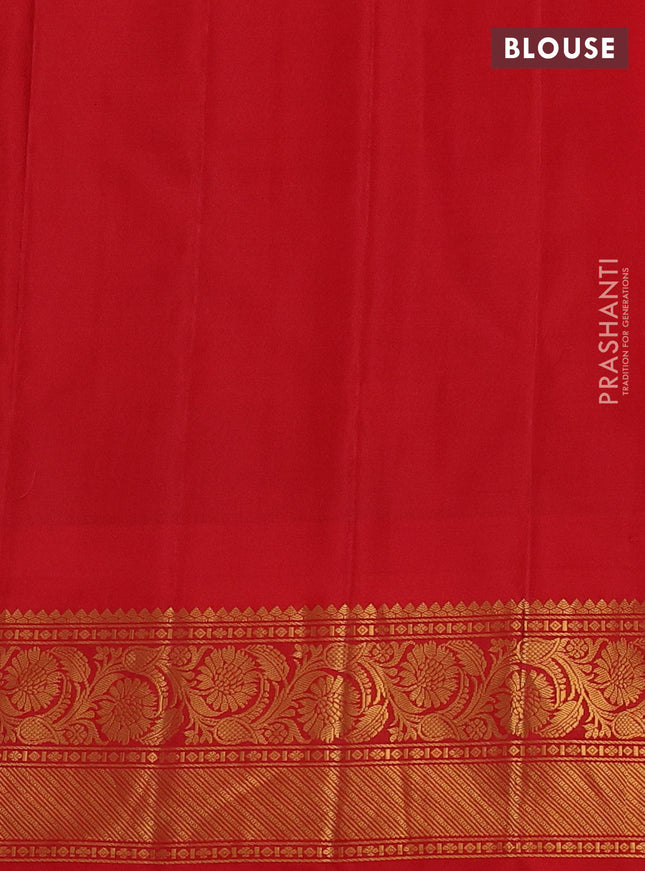Pure gadwal silk saree deep maroon with allover zari checks & buttas and temple design zari woven border