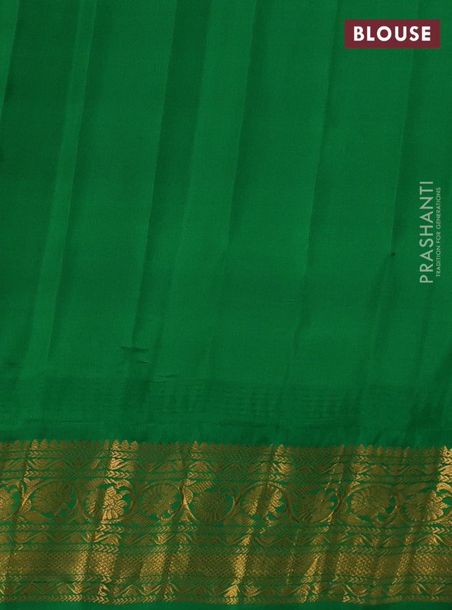Pure gadwal silk saree orange and green with zari woven buttas and temple design zari woven border