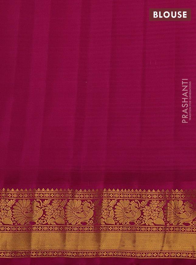 Pure gadwal silk saree cream teal green and magenta pink with allover checks & zari buttas and temple design zari woven border