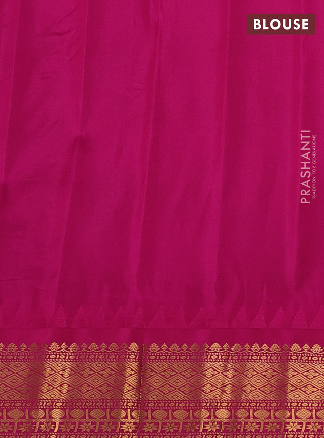 Pure gadwal silk saree peacock blue and pink with zari woven muniya buttas and temple design zari woven border
