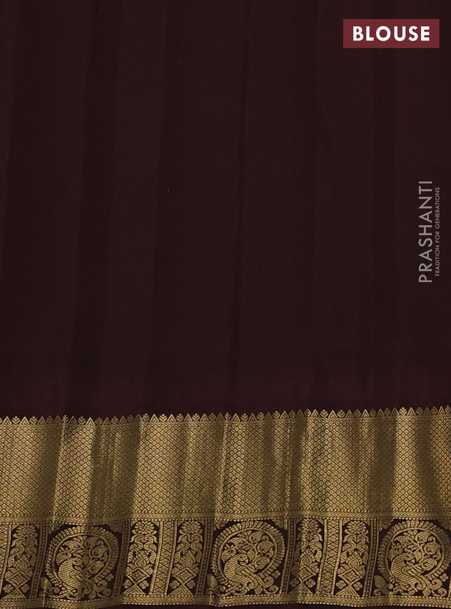 Pure gadwal silk saree teal green shade and coffee brown with zari woven buttas and temple design zari woven border