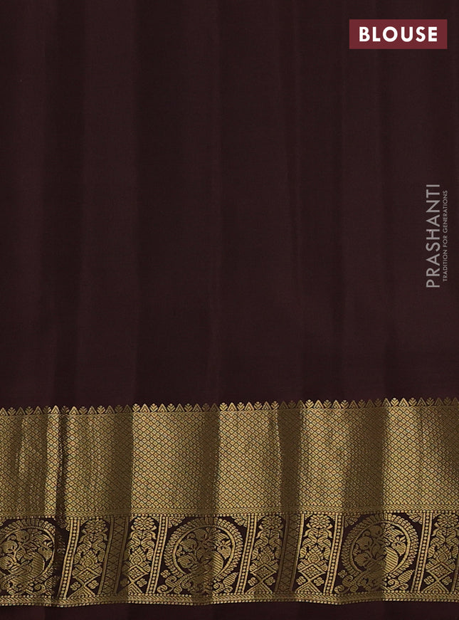 Pure gadwal silk saree peach pink and coffee brown with zari woven buttas and temple design zari woven border